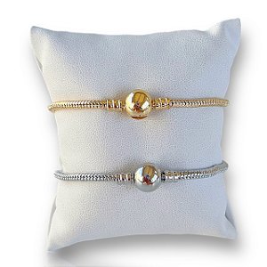 Pulseira Inspired Pandora Bolinha Folheada Ouro 18k e Prata 925