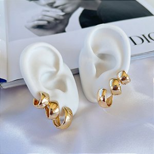 Trio Brincos Folheado Ouro 18k e Prata 925 Argolas Abaulada