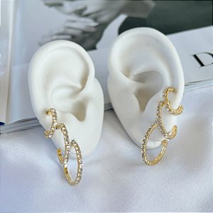 Trio Brincos Folheado Ouro 18k Argolas Cravejada