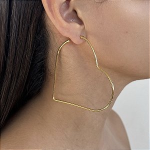 Brinco Folheado Ouro 18k e Prata 925 Argola Coração