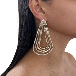 Brinco Folheado Ouro 18k e Prata 925 Franja Strass