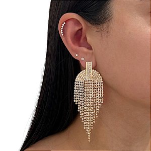 Brinco Folheado Ouro 18k e Prata 925 Franja Strass Arco Fechado