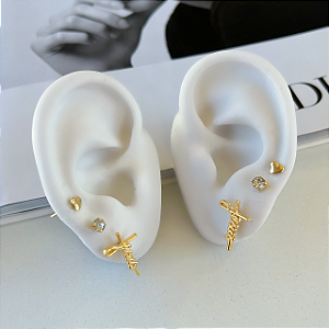 Trio Brincos Folheado Ouro 18k e Prata 925 Jesus