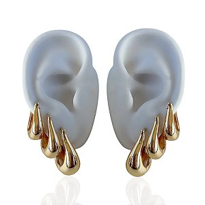 Trio Brincos Folheado Ouro 18k e Prata 925 Argolas Gota Vírgula Abaulada