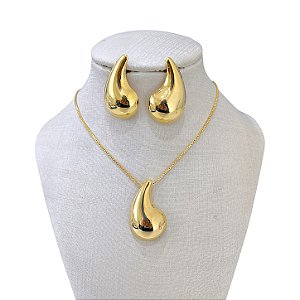 Conjunto Folheado Ouro 18k e Prata 925 Gota Vírgula