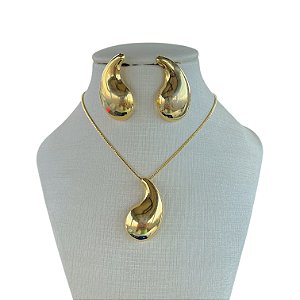 Conjunto Folheado Ouro 18k e Prata 925 Gota Vírgula