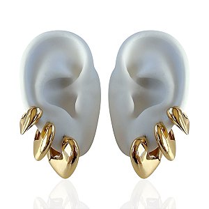 Trio Brincos Folheado Ouro 18k e Prata 925 Argolas Coração Abaulada