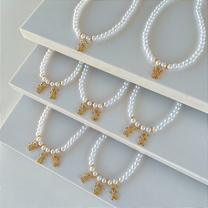 Colar Folheado Ouro 18k Pérolas Filhos Cravejados