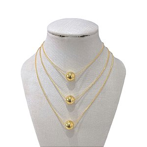 Colar Triplo Folheado Ouro 18k e Prata 925 Esfera
