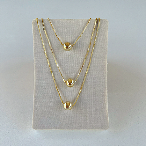 Colar Triplo Folheado Ouro 18k e Prata 925 Esfera