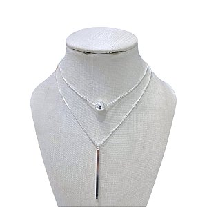 Colar Duplo Folheado Ouro 18k Bolinha Palito