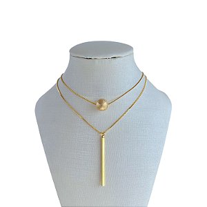 Colar Duplo Folheado Ouro 18k Bolinha Trabalhada Palito