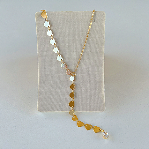 Colar Folheado Ouro 18k Gravatinha Corações