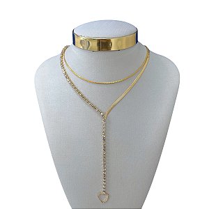 Colar Duplo Folheado Ouro 18k Gravatinha Riviera Coração