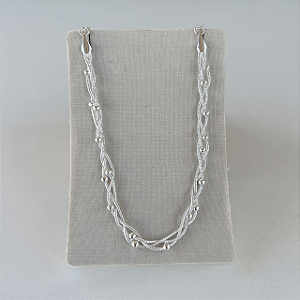 Choker Folheada Prata 925 Trançada Bolinhas