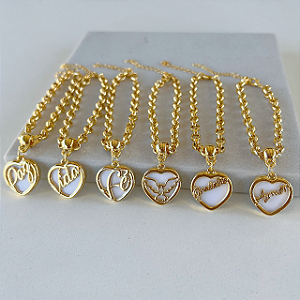 Pulseira Folheada Ouro 18k Coração Madrepérola