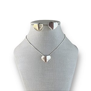 Conjunto Folheado Prata 925 Coração Chapeado