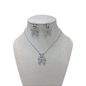 Conjunto Folheado Prata 925 Laço Cravejado