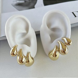 Trio Brincos Folheados Ouro 18k e Prata 925 Vírgula