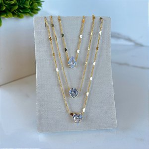 Colar Triplo Folheado Ouro 18k Pontos de Luz