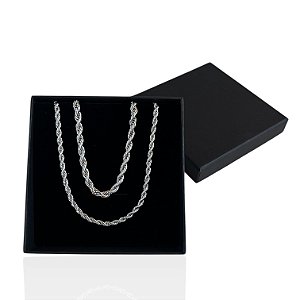 Conjunto Masculino Aço Inoxidável Prata + Caixa Presente