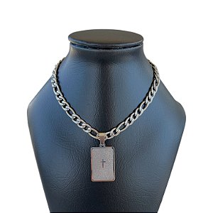 Corrente Masculina Aço Inoxidável Medalha Pai Nosso