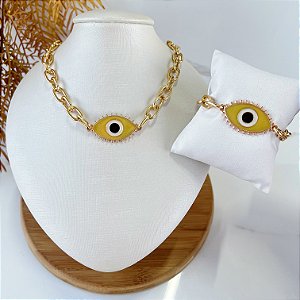Conjunto Correntaria Bijuteria Olho Grego