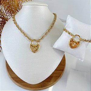 Conjunto Correntaria Bijuteria Cadeado