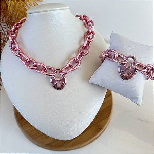 Conjunto Correntaria Bijuteria Cadeado