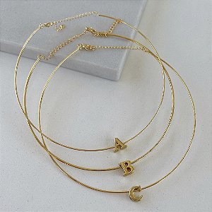 Choker Folheada Ouro 18k Aro Letra Inicial
