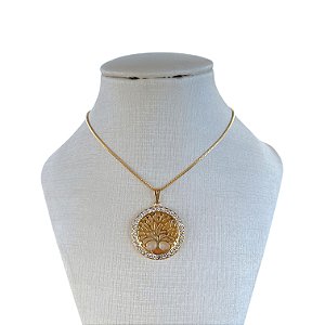 Colar Folheado Ouro 18k Árvore da Vida Cravejada