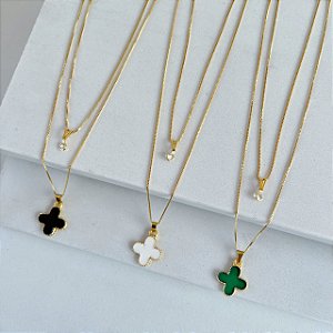 Colar Duplo Folheado Ouro 18k Trevo