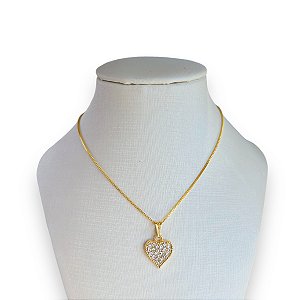 Colar Folheado Ouro 18k Coração Strass