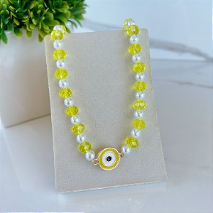 Choker Cristais Bijuteria Pérolas Olho Grego
