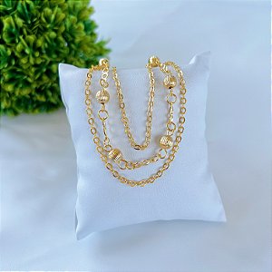 Pulseira Folheada Ouro 18k Tripla Bolinhas
