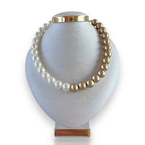 Colar Bijuteria Pérolas Duas Cores