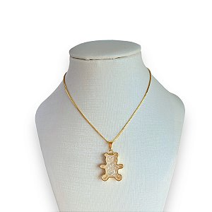 Colar Folheado Ouro 18k Cápsula Urso Cristais