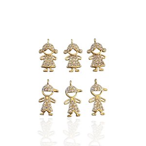 Pingente Folheado Ouro 18k Filhos Penduricalho Cravejado