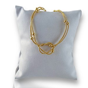 Pulseira Folheada Ouro 18k e Prata 925 Nó Bolinhas