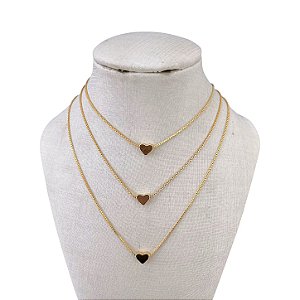 Colar Triplo Folheado Ouro 18k e Prata 925 Corações