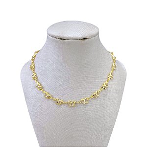 Choker Folheada Ouro 18k e Prata 925 Borboletas Cristais