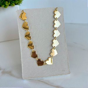 Choker Folheada Ouro 18k e Prata 925 Corações