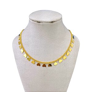 Choker Folheada Ouro 18k e Prata 925 Corações