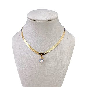 Choker Folheada Ouro 18k e Prata 925 Fita Laminada Ponto de Luz Coração