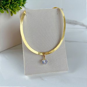 Choker Folheada Ouro 18k e Prata 925 Fita Laminada Ponto de Luz Coração
