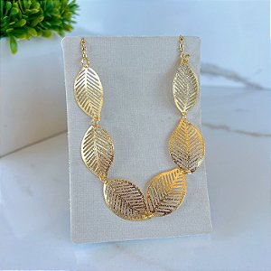 Choker Folheada Ouro 18k e Prata 925 Folhas