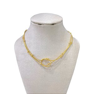 Choker Folheada Ouro 18k e Prata 925 Nó Bolinhas