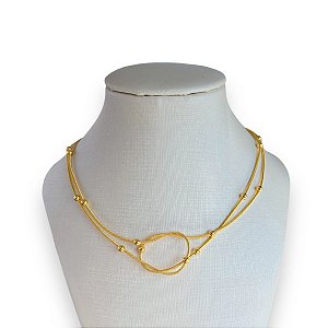 Choker Folheada Ouro 18k e Prata 925 Nó Bolinhas