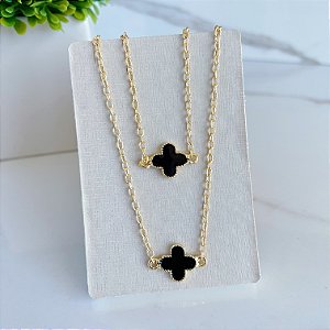 Colar Duplo Folheada Ouro 18k Trevo