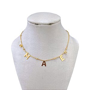 Choker Folheada Ouro 18k Mãe